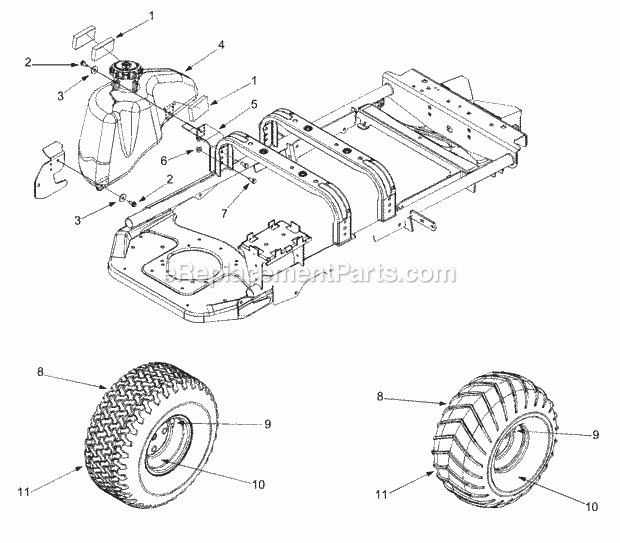 Fuel Tank & Rear Wheels Diagram and Parts List for 365L (53CA1D5K100) (2001) Cub Cadet Lawn Mower